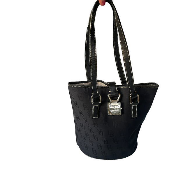 Dooney & Bourke North/South Black-On-Black Signature Canvas Bucket Handbag - Picture 16 of 16